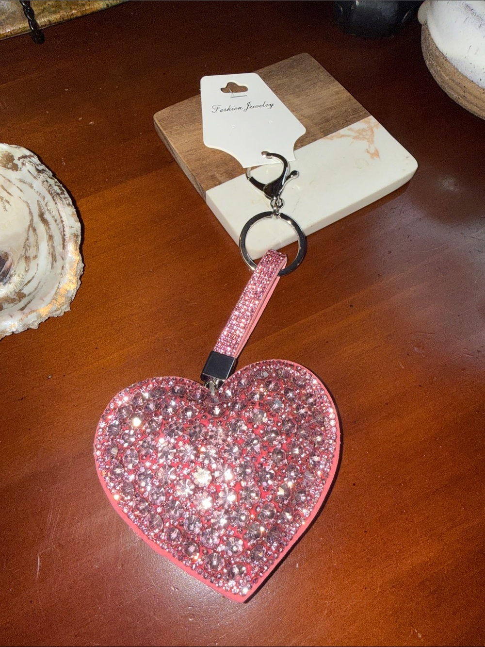 Fashion Jewelry Pink Crystal Heart Key Holder Charm